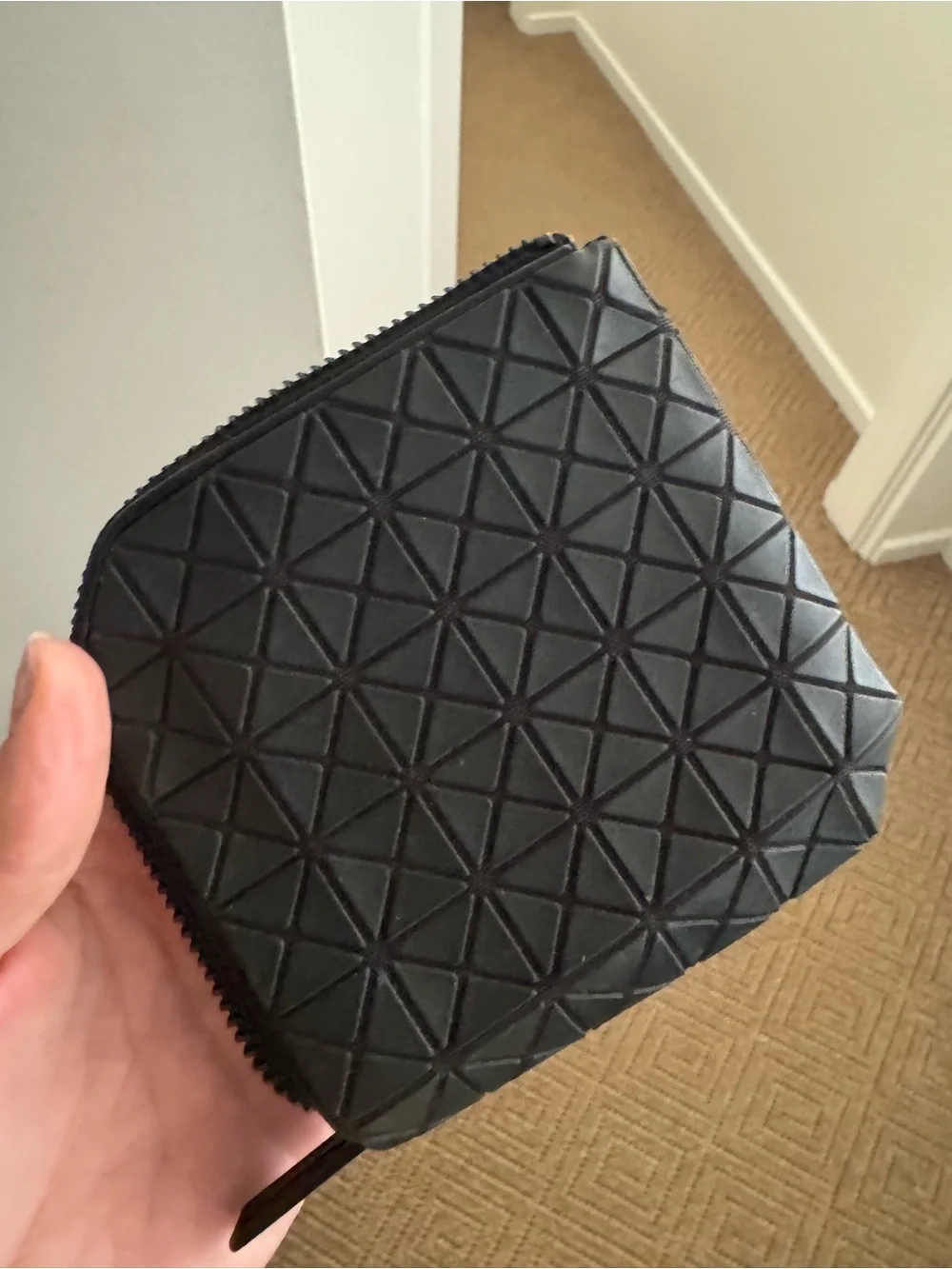 Bao Bao Issey Miyake Geometric Textured Zip Wallet in Black